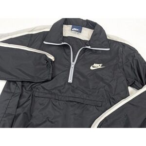 Nike‎ Windbreaker Jacket Mens Small Black White Kangaroo Pouch 80s Track Warm Up